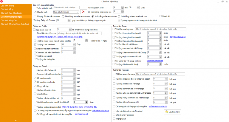 Cấu hình tương tác nuôi nick trên phần mềm quản lý nhiều nick facebook