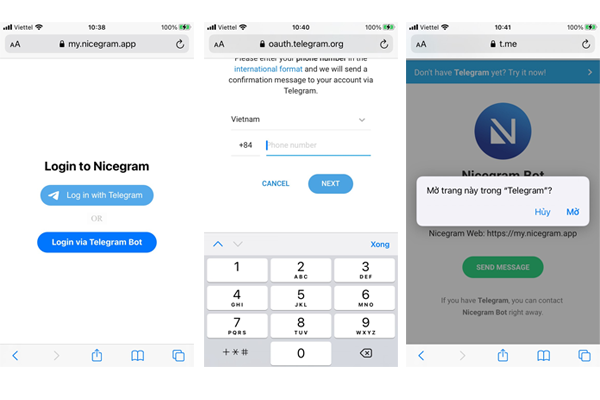 Đăng nhập Telegram vào Nicegram 