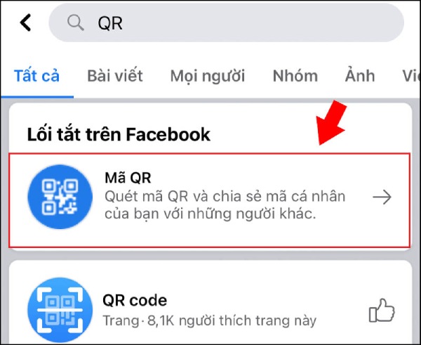 Bước 2: Chọn phần Mã QR để có thể mở mã QR và quét