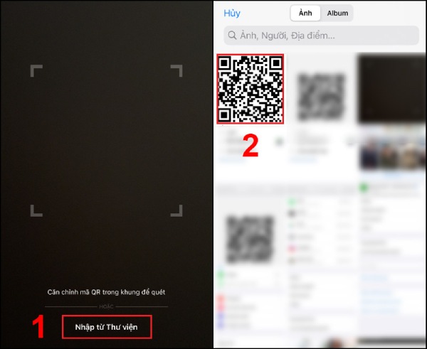 Bước 2: Nhấn chọn hình ảnh QR đã được lưu trong máy từ trước đó