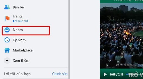 Bước 1: Truy cập vào mục Nhóm ở thanh menu bên trái