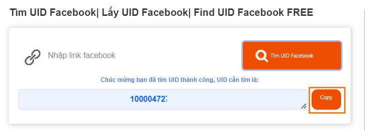 Chọn "Tìm UID Facebook", công cụ sẽ tự động lấy UID Facebook theo tài khoản bạn mong muốn
