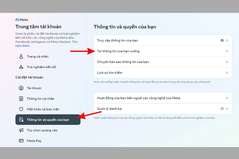 chọn “Thông tin và quyền của bạn”