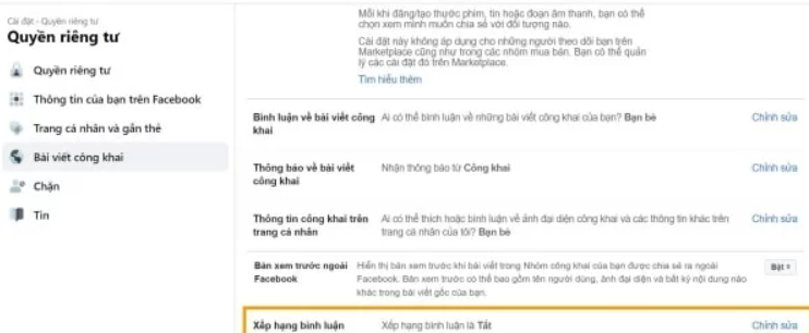 nhấn mục Cài đặt và Quyền riêng tư