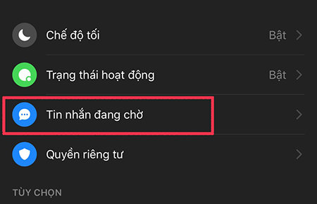 Chọn mục Tin nhắn chờ