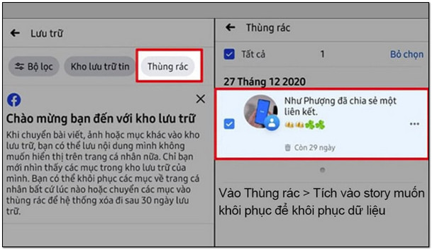 Nhấn chọn Thùng rác