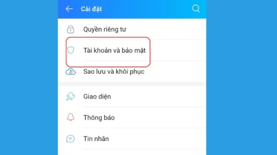 Click chọn "Tài khoản và bảo mật"