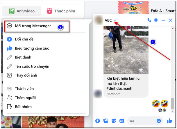 Nhấn vào mục Mở trong messenger