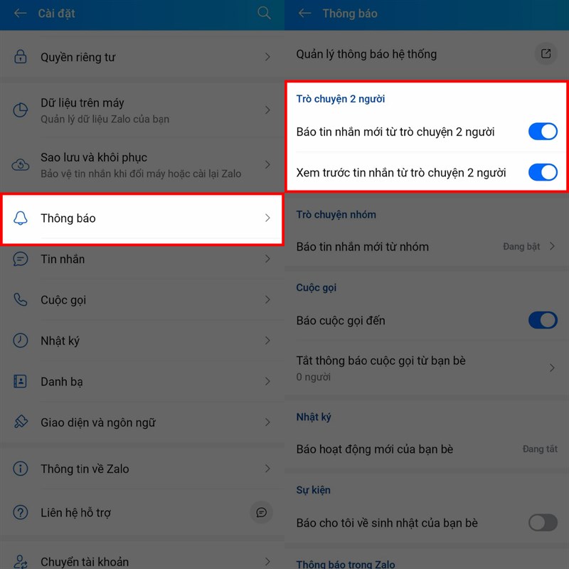 Bật Thông Báo Cuộc Trò Chuyện Trên Zalo