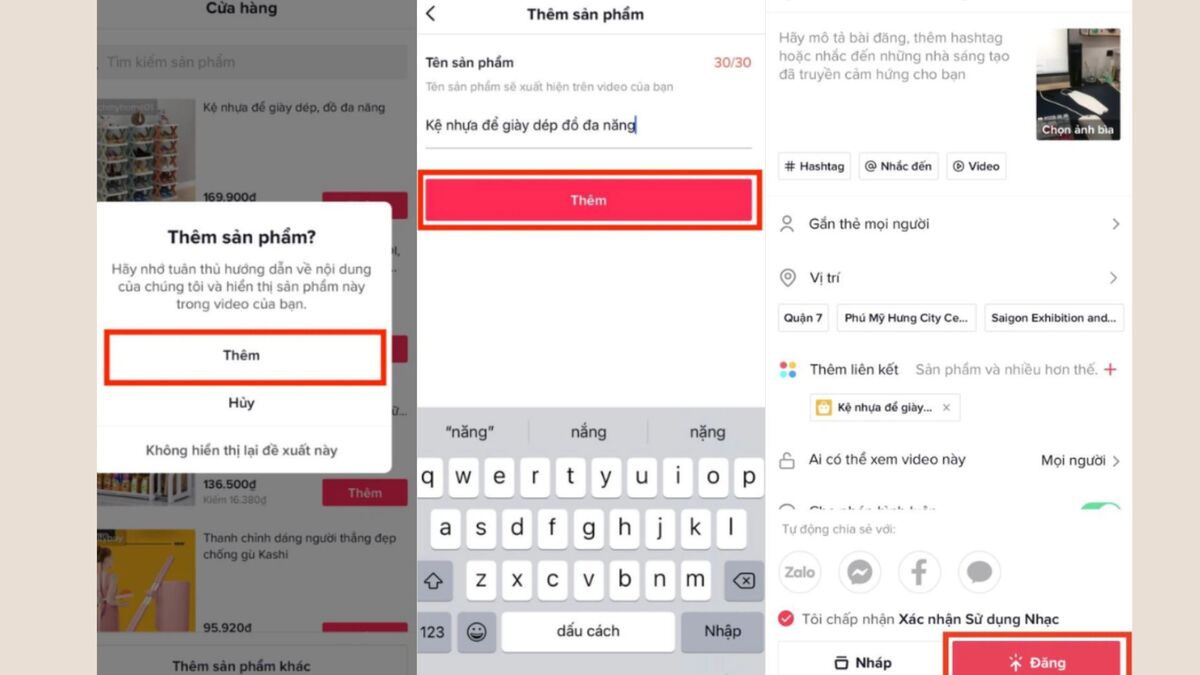 Vào sản phẩm cần gắn và chọn “Thêm”